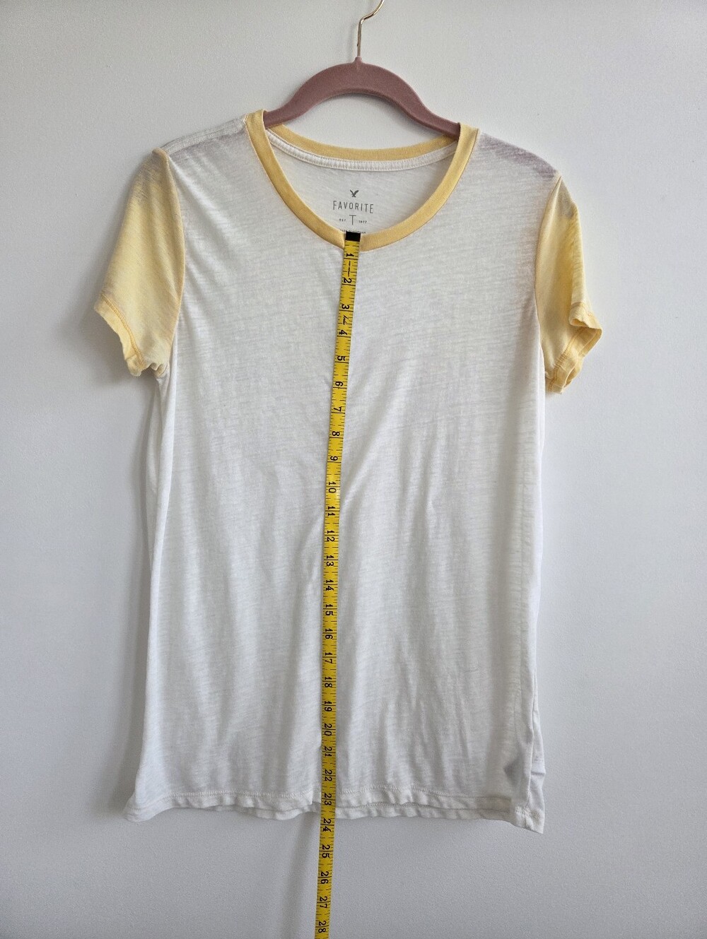 American Eagle Favorite Brand White Tee with Yellow Trim